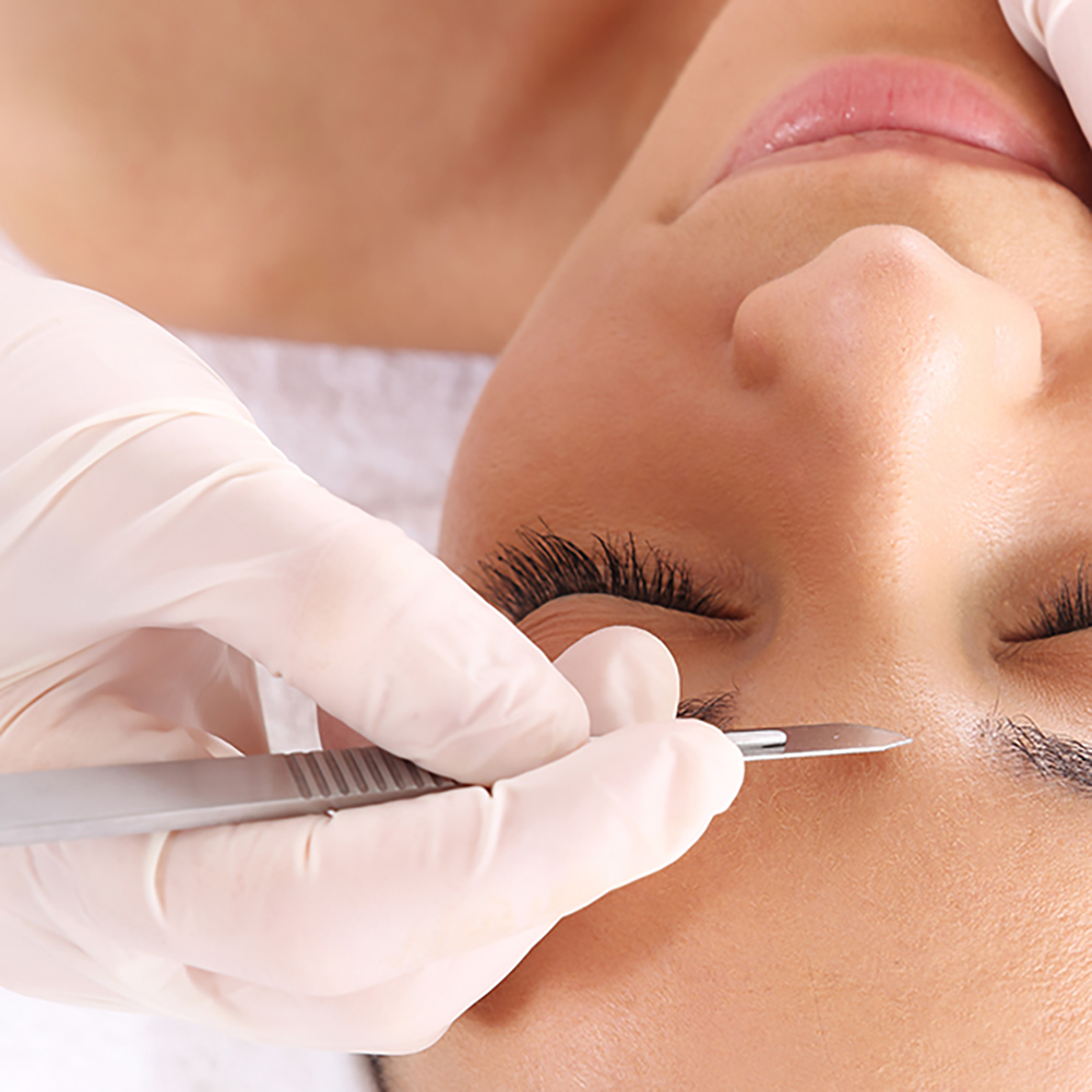 Close-up of Dermaplane Pro procedure, showcasing the facial treatment for revitalised skin.